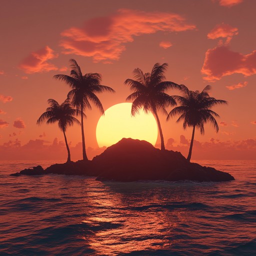 A serene composition featuring the calming sounds of gentle waves and tropical instruments, perfect for unwinding on a warm summer evening by the beach. The music evokes a sense of peace and relaxation, transporting listeners to a tranquil island paradise where the setting sun paints the sky in hues of orange and pink.