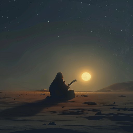 Immerse in an eerie yet soulful journey through a desert under the moonlight, where the oud's haunting melodies blend with electronic textures, creating a unique, otherworldly atmosphere