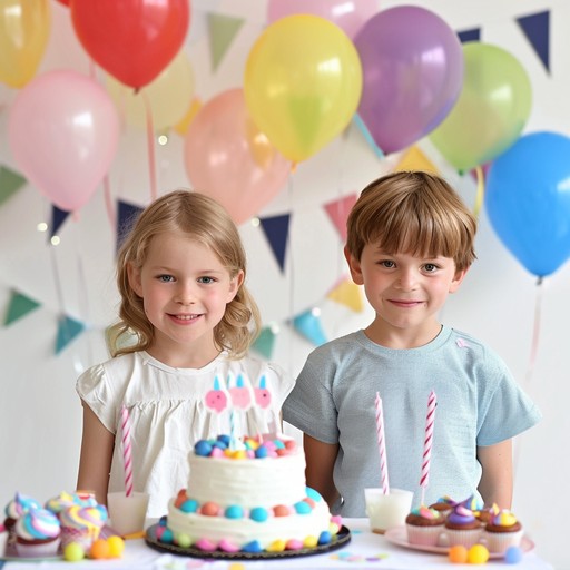 A high energy, cheerful song celebrating birthdays with playful melodies, children's laughter, and joyful rhythms. This track captures the essence of a birthday party with lively instruments, hand claps, and festive sounds that make kids dance and sing along. Perfect for uplifting and joyful moments, creating an atmosphere of celebration and happiness.