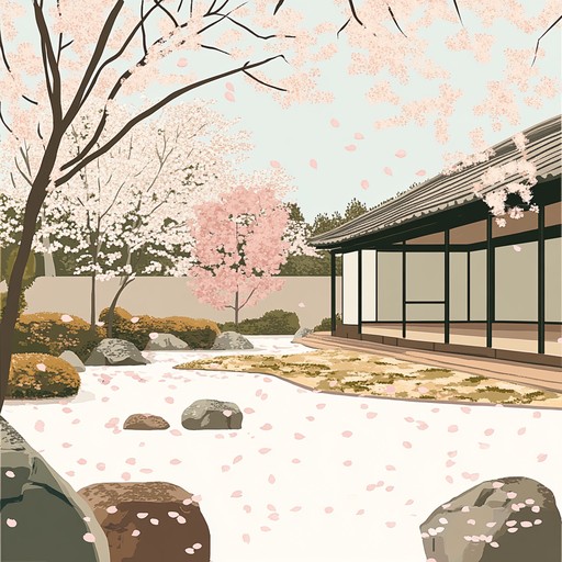 Experience the serene atmosphere of a quiet japanese garden during cherry blossom season as gentle melodies sing of tranquility and peace. Perfect for unwinding, this instrumental captures the delicate beauty of sakura petals falling softly to the ground, evoking a sense of calm and relaxation. Let the peaceful sounds carry you to a world of gentle breezes and blooming flowers