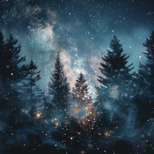 A whimsical piece featuring an intricate harp melody intertwined with gentle ambient sounds of a mythical forest. The composition captures the enchantment of a starlit night among ancient trees, where every rustle and shimmer breathes magic, creating an otherworldly atmosphere.