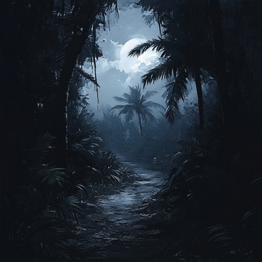 Entrancing yet eerie tropical percussion sets the tone for an unsettling journey through a shadowy, haunted rainforest landscape.