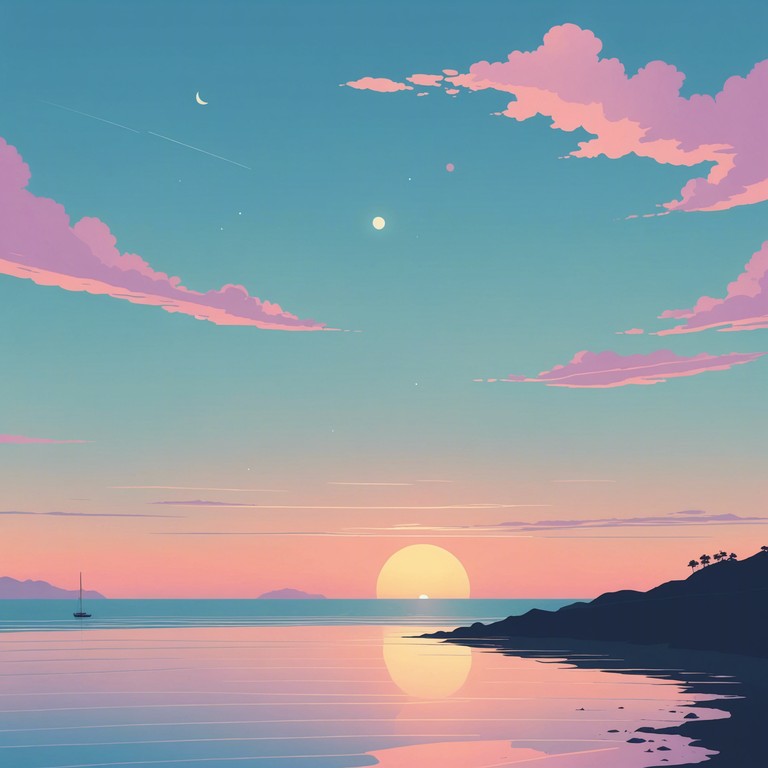 Imagine a composition that captures the heart of tranquility; soft, flowing synthesizer tones paired with the natural rhythm of the sea, crafted to transport the listener to a peaceful beach at dusk, where the only concern is the beautiful gradient of the setting sun.