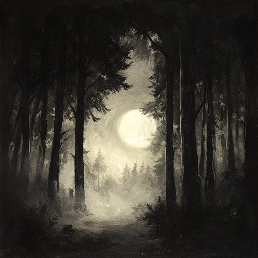 A suspenseful instrumental piece combining haunting folk melodies and driving rock rhythms, evoking traveling through dark woods beneath a mysterious moonlit sky. The song builds tension with layers of acoustic guitar and subtle percussion, drawing listeners into a captivating nocturnal adventure.