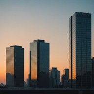 sunrise over a bustling urban landscape