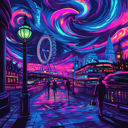 An instrumental journey blending uk swing rhythms with trippy psychedelic soundscapes. The track combines upbeat swing grooves with swirling synths, jazzy chords, and ambient layers, creating a unique fusion that is both energetic and hypnotic. It's a musical voyage through london's vibrant nightlife, capturing the essence of a modern swing party infused with psychedelic vibes.