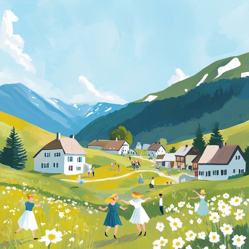 A lively instrumental piece that blends traditional german schlager with modern rhythms, evoking the happiness of a sunlit day in the german alps. The music paints a picture of vibrant villages, cheerful gatherings, and the natural beauty of alpine meadows under clear blue skies.