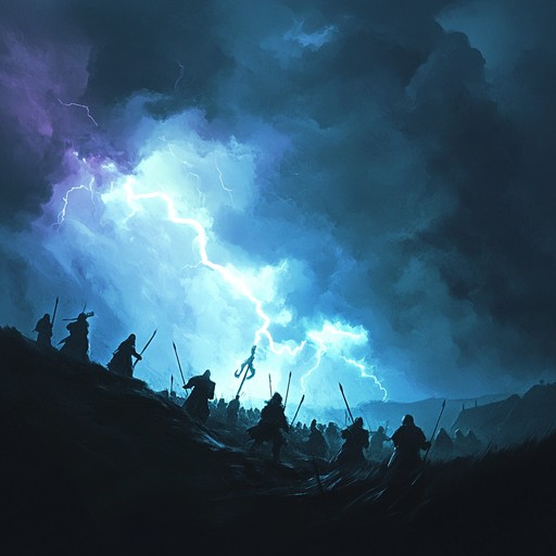 Create a dramatic instrumental capturing the intensity and determination of a final stand on the battlefield. The music should be driven by a powerful combination of electric guitar riffs, thunderous drums, and soaring orchestral elements that evoke a sense of urgency and heroism. The piece should build up to a climax that leaves listeners on the edge of their seats, embodying the raw emotions of a high stakes confrontation.