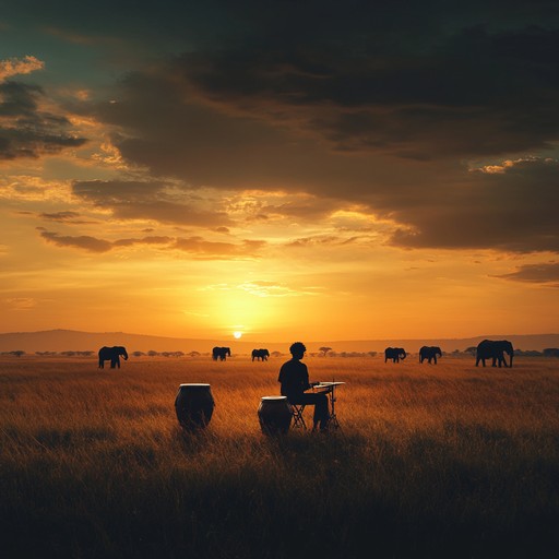 This track features traditional african drums central to its melody and mood, encapsulating the spirit of the savannah through authentic sounds and rhythms that communicate the timelessness and expansiveness of the african landscape. The composition seeks to empower and uplift, reminding listeners of nature's rhythms and life's movement