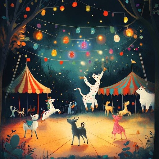 An instrumental track drawing inspiration from a lively circus environment mixed with quirky animal inspired rhythms. This piece employs bright synthesizers and dynamic percussion to capture the chaotic yet enchanting atmosphere of an electric animal parade. Expect elements of novelty and surprise, making it perfect for a fun and entertaining listen.