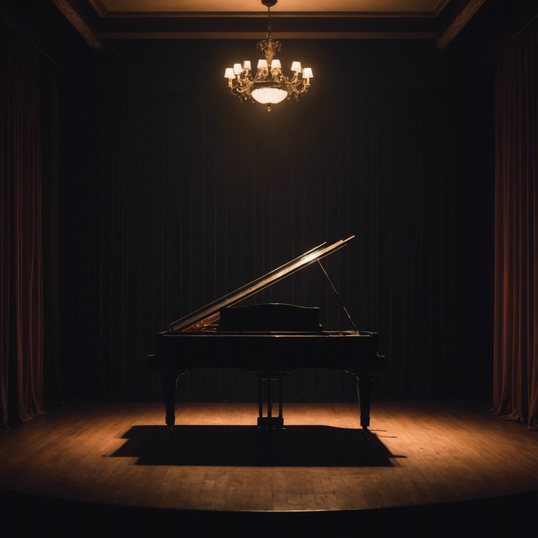 This haunting cabaret piece features delicate piano work, enveloped in a somber yet subtly energetic atmosphere. It portrays the subtle interplay of light and dark, crafting a narrative of introspection and the silent tales carried by the shadows.