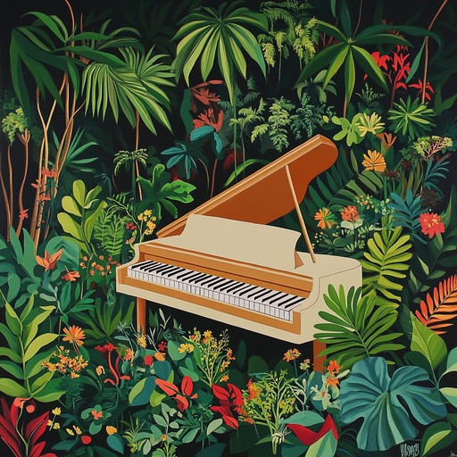 A lush and intricate composition blending the elegance of baroque with the vibrant, earthy sounds of a tropical jungle. Delicate harpsichord melodies intertwine with exotic percussion rhythms, creating an atmosphere of mystery and wonder. This instrumental piece takes the listener on a journey through an uncharted, lush landscape, full of vibrant flora and fauna. The combination of classical sophistication and vigorous natural energy results in a unique, otherworldly experience.