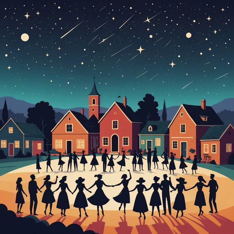 Imagine a lively gathering in a quaint village square, where the melodies of an accordion weave through the cool night air, summoning all to join in a dance of joy and light hearted mischief. The music captures the essence of a festive, old world celebration, filled with laughter, dance, and a touch of whimsical charm.