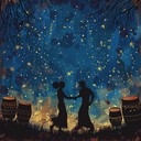 evocative tribal rhythms underscoring romantic, starry night embrace