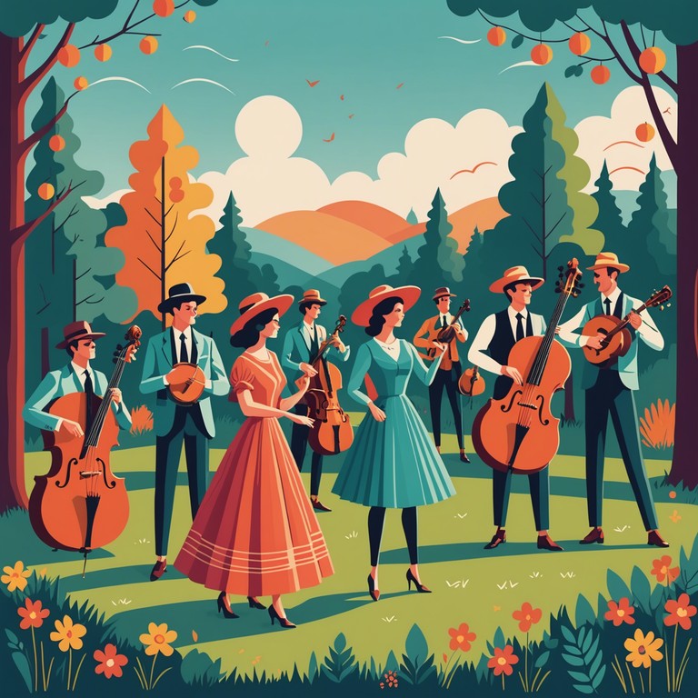 Immerse in this vibrant escape into bluegrass with spirited banjo plucking and strings that resonate with the warmth of a mountain sun festival.