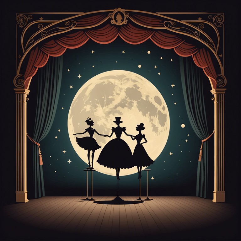 This piece invites the audience into a mysterious world where enchanted marionettes perform under the soft, haunting glow of a full moon, their movements dictated by the lilting, playful tunes of an accordion. Imagine a scene straight from a vintage tale, blending delight with a dash of the macabre.