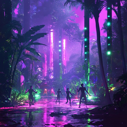 An innovative dance track that combines cutting edge electronic beats with vibrant jungle sounds, creating an energetic and immersive experience that transports listeners to a futuristic rainforest dancefloor.