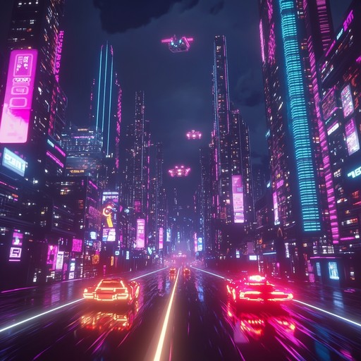 An instrumental track that captures the essence of a cyberpunk city at night, where neon lights flicker over rain soaked streets, and electronic beats pulse like the heartbeat of the metropolis.