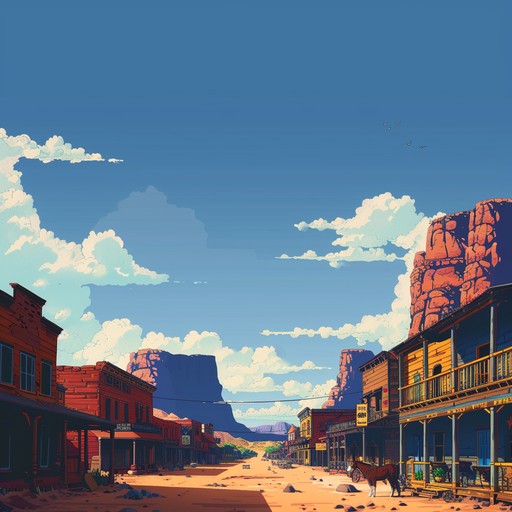 An exciting instrumental capturing the essence of the wild west, featuring galloping rhythms and twangy melodies. Perfect for envisioning a high noon duel in a dusty desert town with tension filled standoffs and heroic moments.