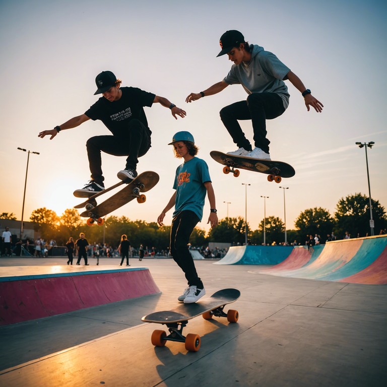 Imagine skating through the city with friends, the cool breeze against your face. The world seems to blur past as you perform tricks, the heavy guitar riffs of skate punk fueling your movements and amplifying your heart's rhythm. This track would be the perfect background, encapsulating the feelings of excitement, camaraderie, and youthful defiance.