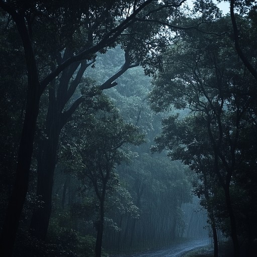 A hindustani classical symphony portraying relentless rains' echoing sound in the dark night. Sitar melodies combined with tabla rhythms deepen the nervous and uneasy atmosphere, creating a brooding and anxious aura true to traditional ragas.