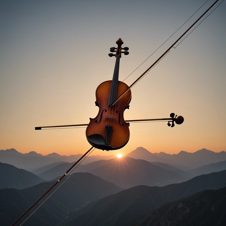 This track utilizes the full range of the violin amidst a grand orchestral background, capturing the essence of a majestic sunrise over lofty mountains, blending serene quietude with exhilarating music passages that crescendo as the sun ascends. This music parallels the natural awakening of the world at dawn, providing a rich auditory experience that both inspires and soothes.