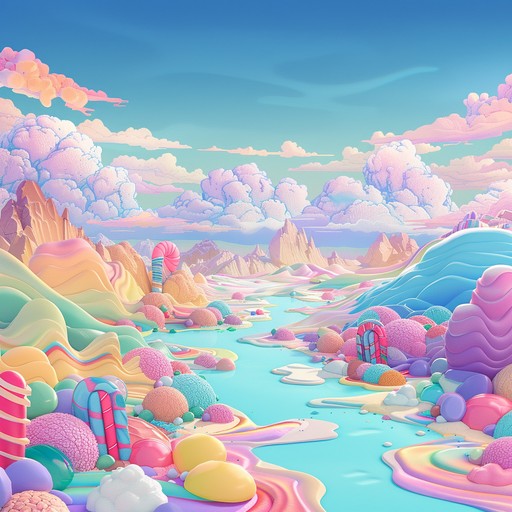 A joyful sonic journey through a candy coated world, combining effervescent synth lines with bouncy rhythms. Bright and lively, it invokes the feeling of a colorful dreamscape, where everything is sweet and playful. Perfect for uplifting spirits and adding a touch of whimsy.