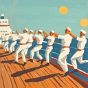 energetic russian sailors in groovy, rhythmic funk celebration