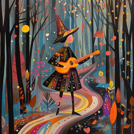 An upbeat instrumental blending folk and rock to illustrate a whimsical journey through enchanted woods, led by lively mandolin melodies and spirited percussion.