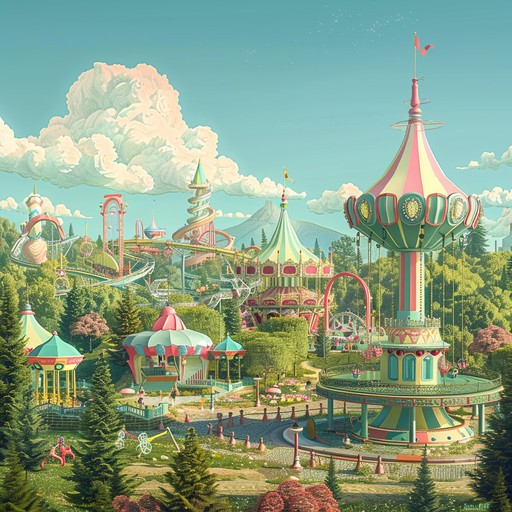 Experience an upbeat and peculiar fairground ambiance created through synthesizers blending quirky and futuristic sounds. Perfect for evoking whimsical and elating emotions in a digital carnival setting.