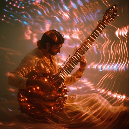 An instrumental fusion of traditional sitar melodies with groovy electronic rhythms, creating an elegant and hypnotic atmosphere that transports listeners along the ancient silk road