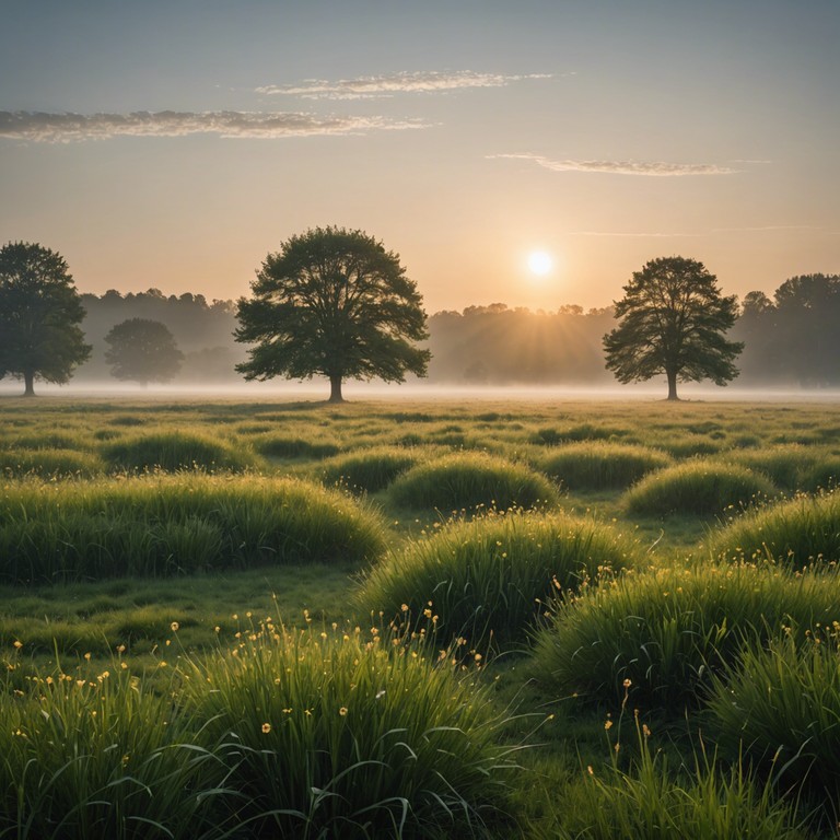 Imagine a lush, vibrant soundscape of early morning, with a heartwarming capriccio that unfolds like the first light of dawn over open fields. Intertwining melodies conjure images of dew soaked grass and blossoms greeting the sun, capturing feelings of renewed hope and joy.