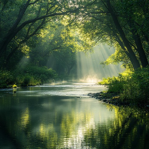 Soft, soothing melodies mimic the gentle trickle of a quiet stream flowing effortlessly over smooth stones, evoking a sense of peace and connection with nature. This composition aims to transport listeners to a serene riverside at dawn, a moment of pure tranquility before the world awakes.