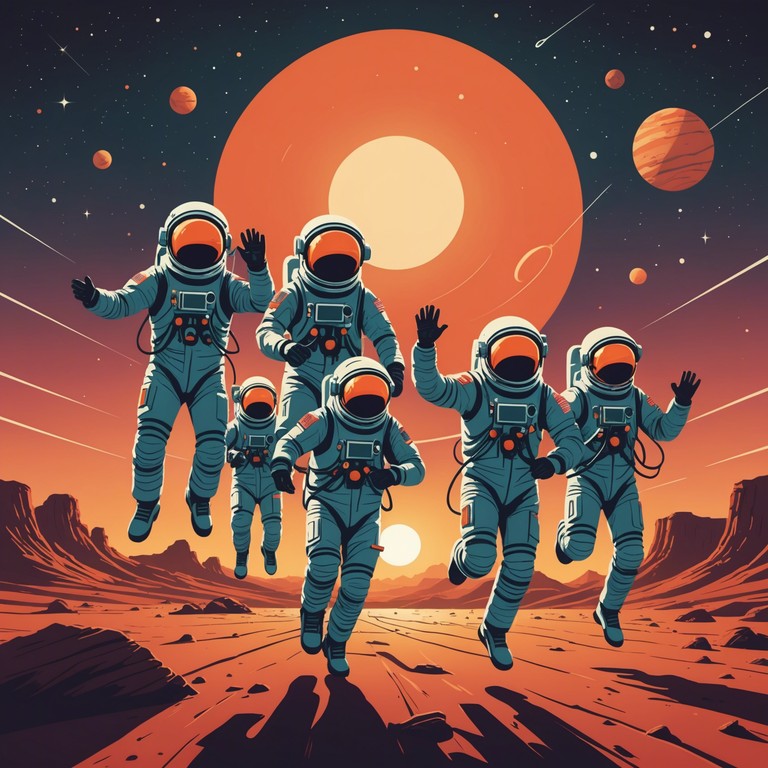 This track envisions an interstellar party at dawn, with beats that energize astronauts and celestial beings alike, celebrating the endless possibilities of space exploration.