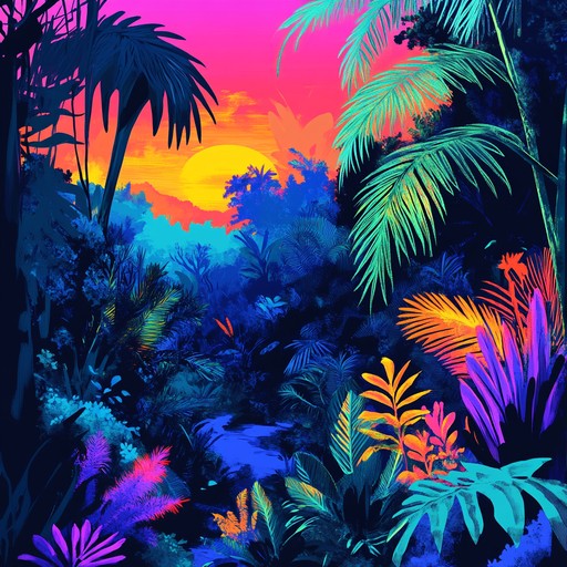 Dive into an exhilarating soundscape of a neon infused jungle, where tribal drums collide with cutting edge electronic beats, propelling an irresistible urge to dance and immerse in the electric vibes.