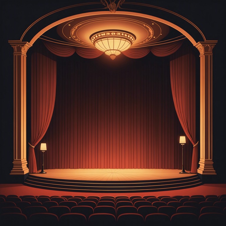 A broadway style track that intricately blends the allure of mystical soundscapes with the grandeur of theatrical orchestral arrangements. This piece transports listeners to a shadowy, enchanted theater where every note tells a story of intrigue and fable. Perfect for a scene that involves a magical revelation or a mysterious character's entrance.