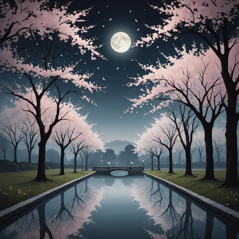 An instrumental track designed to evoke deep emotions as it musically narrates the beauty of cherry blossoms illuminated by moonlight, enhancing scenes of tenderness and introspective solitude in anime.