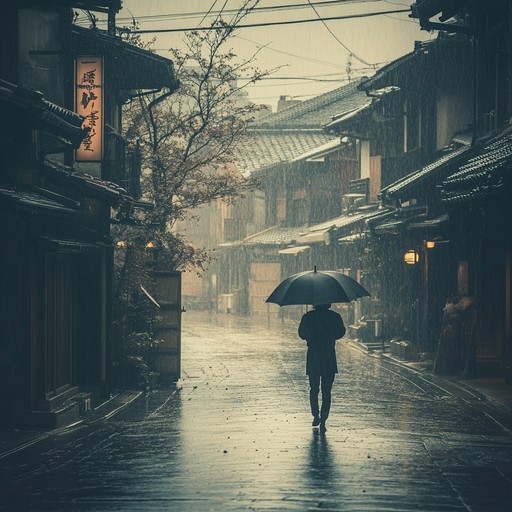 A heartfelt instrumental piece blending traditional japanese melodies with modern pop elements, creating a somber atmosphere that reflects quiet moments of self reflection during a silent rain.