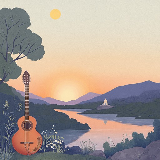 A serene blend of acoustic guitar and sitar, merging eastern meditative melodies with western folk. Intimate and soothing, creating a perfect ambiance for a quiet evening. Plucked strings and gentle percussion add depth.