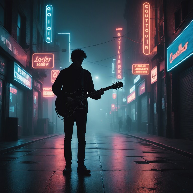 Imagine a smoky jazz club in the futuristic neon lit cityscape where jazz and metal intersect, creating an enigmatic auditory experience that captivates and enthralls.