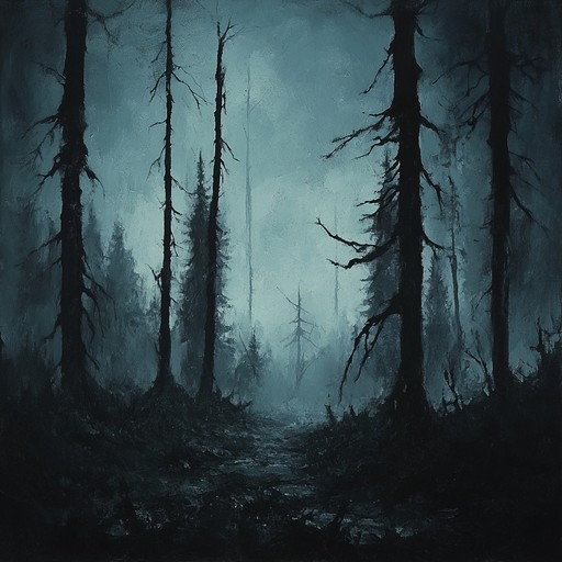 An intense, hair raising orchestral piece featuring pounding rhythms, eerie strings, and menacing brass. The composition mirrors a dramatic chase through a dark forest, filled with suspense and urgent energy, evoking a sense of impending danger. The use of dynamic shifts creates a tense and thrilling atmosphere.