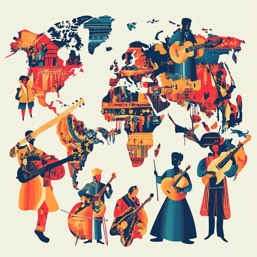 This instrumental track fuses afrobeat rhythms with traditional andean melodies, using kora and panpipes to create a liberating soundscape symbolizing the unification of diverse cultures and the breaking of societal constraints.