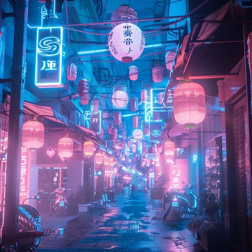 A vibrant, energetic track blending traditional festive sounds with futuristic electronic elements. High pitched synths and rhythmic beats create a pulsating, neon lit atmosphere perfect for virtual celebrations in a cyberpunk world.