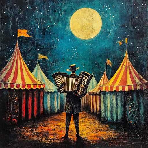 An instrumental track weaving exotic eastern scales with dark cabaret elements, featuring a melancholic accordion and slow, swaying rhythms, creating a haunting ambiance of a shadowy midnight carnival