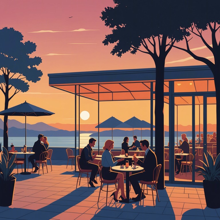 Picture a late afternoon at a sunlit open air café, where couples gently sway to a soothing, tender swing tune that encapsulates the spirit of classical romance. The music features soft, smooth saxophone sounds that wrap the scene in a warm, tender embrace, embodying a nostalgic yet timeless feel.