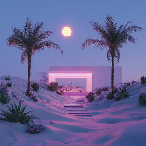 Under a neon oasis, ethereal synths melt into the dreamy desert twilight, unfolding a lush chillwave reverie that captivates the senses.