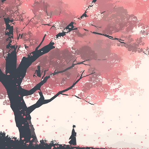 Imagine an tranquil evening scene in an anime, cherry blossoms falling as a gentle breeze blows. The classical guitar plays soothing tunes, complex yet peaceful. Traditional japanese influence mixed with lo fi grooves captures an unforgettable, nostalgic sense of calm.