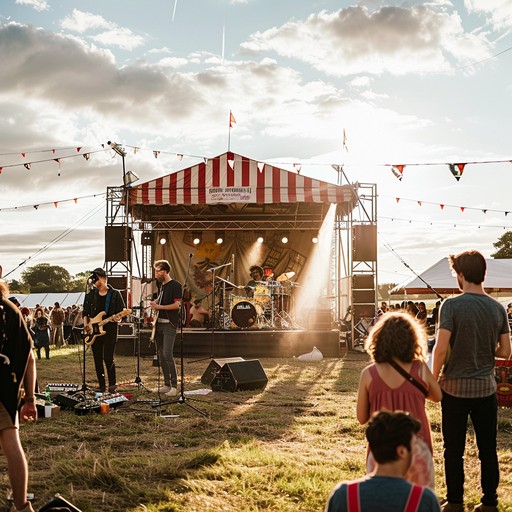 Experience a joyous gathering at a lively fairground with vibrant bluegrass melodies and heartwarming americana tunes, perfect for a festive celebration. Featuring banjos and fiddles creating a jubilant atmosphere, evoking the warmth of a close knit american community.