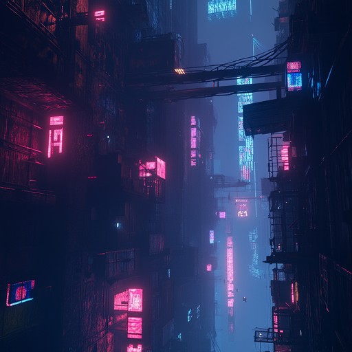 This instrumental track immerses listeners into a dystopian cyberpunk world, blending anxious rhythms, ominous synths, and mechanical sounds to evoke a sense of unease and tension.