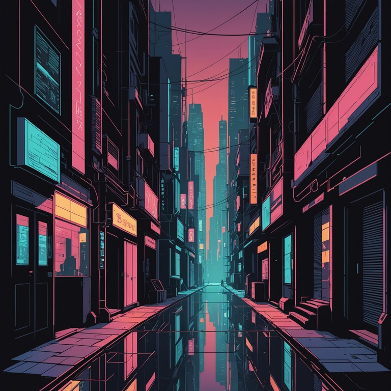 Delve deeper into the cyberpunk realm with this alternative version that emphasizes the contrast between the towering neon lit skyscrapers and the sprawling darkness of the city's lower levels. The music captures the essence of a society divided by technology and human experience, where every note tells a story of disparity and intrigue.